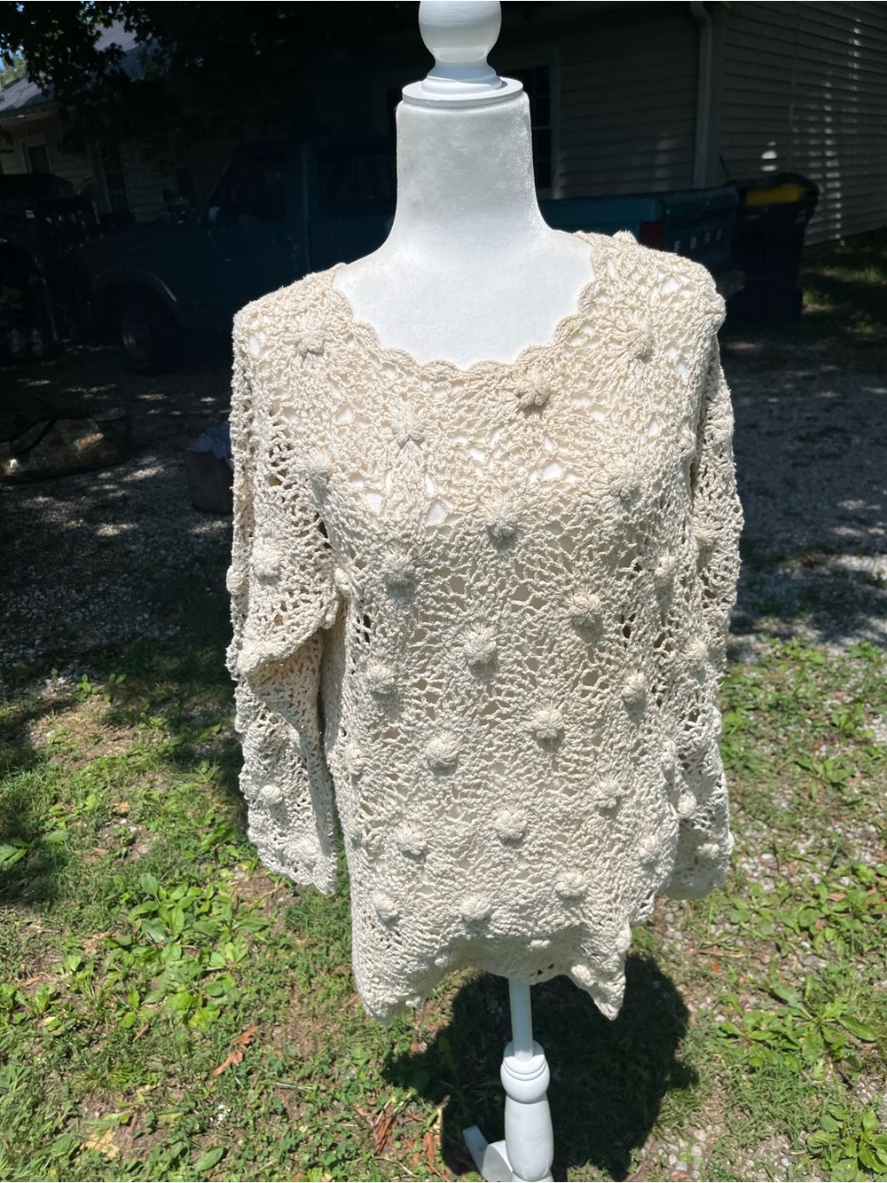 Anna Cream Crochet Crewneck Sweater